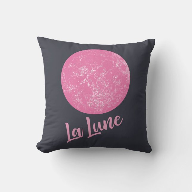 Almofada Lua rosa-branca Ilustração francesa La Lune Blue (Frente)