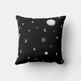 Almofada Luas e Estrelas Negras e Brancas