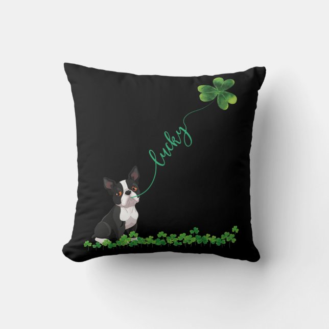 Almofada Lucky Boston Terrier Dog Shamrock St Patrick day T (Frente)
