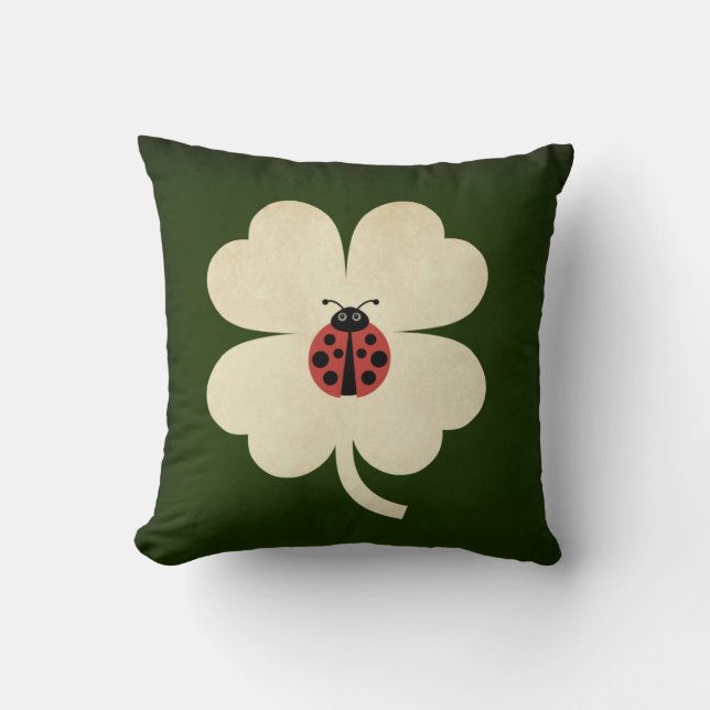 Almofada Lucky Ladybug Shamrock verde (Frente)