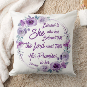 Almofada Luke 1:45 Abençoada é Ela Purple Floral