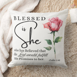 Almofada Luke 1:45 Abençoada é Ela Rosa Flor