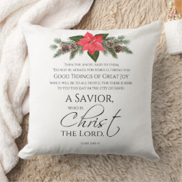 Almofada Luke 2:10-11 Escritura de Natal de Poinsettia
