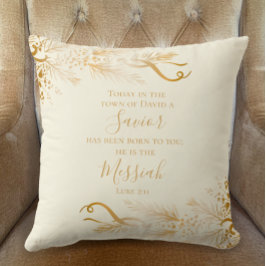 Almofada Luke 2:11 Escritura Cristã Dourada Feliz Natal