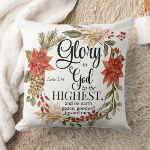 Almofada Luke 2:14 Glória a Deus Dourada Floral de Natal