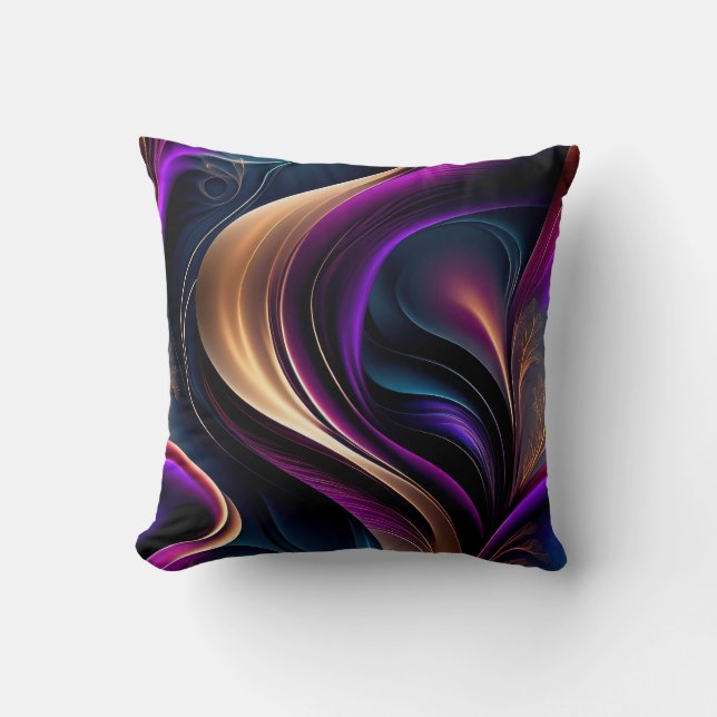 Almofada Luminous Flow - Bold Purple, Teal, and Gold Art (Frente)