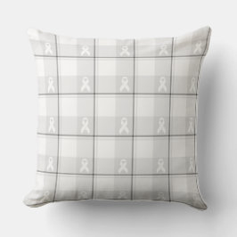 Almofada Lung Cancer Awareness Plaid White Ribbon