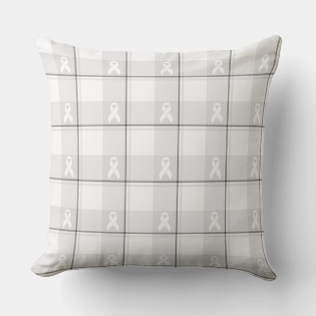 Almofada Lung Cancer Awareness Plaid White Ribbon (Frente)