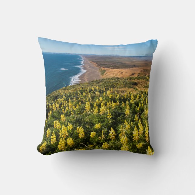 Almofada Lupine Amarela Acima De Reyes Beach No Ponto (Frente)