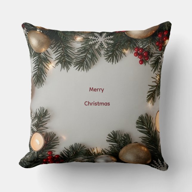 Almofada Lush Festive Pine & Gold Ornament Christmas Pillow (Frente)