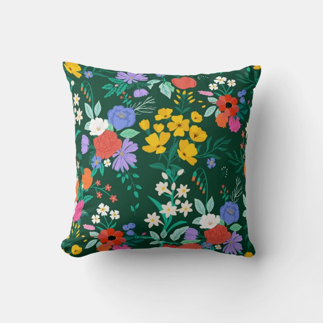 Almofada Lush Floral Garden em Verde Profundo (Frente)