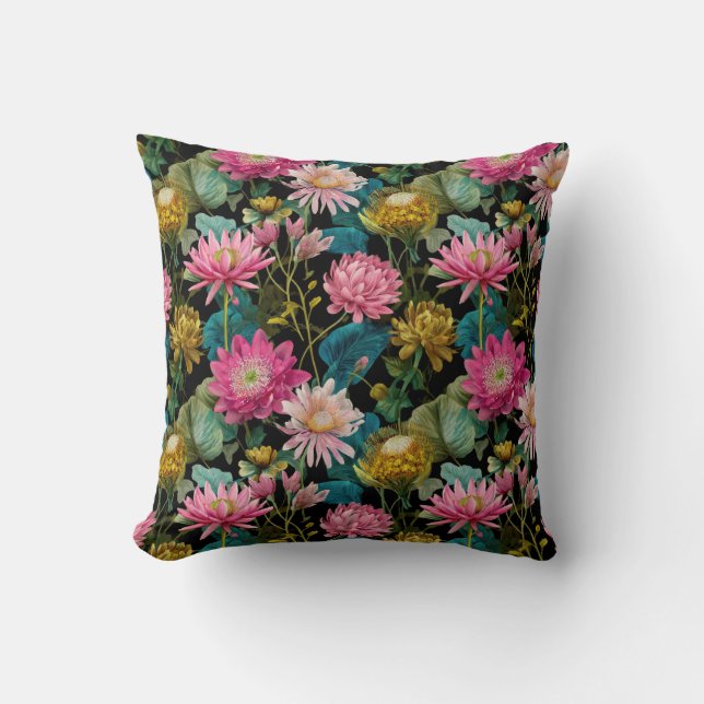 Almofada Lush Green Tropical Pattern Pink Flowers Botanical (Frente)