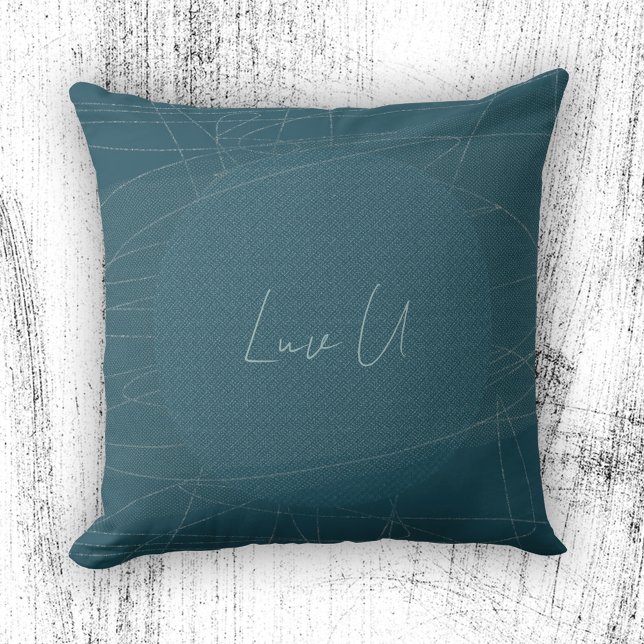 Almofada Luv U - Linhas Digitais Modernas de Tendência Azul (Luv U - Blue Trendy Modern Scribbled Lines Throw Pillow ©Susanne Sachers - Sunny Mind Design)