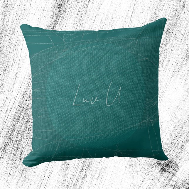 Almofada Luv U - Verdes Trendy Modern Scrible Lines (Luv U - Green Trendy Modern Scribbled Lines Throw Pillow ©Susanne Sachers - Sunny Mind Design)