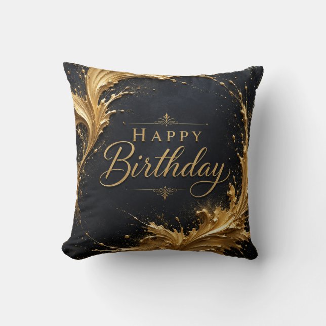 Almofada Luxe Gold Splash Aniversário Elegância (Frente)
