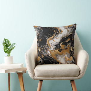Almofada Luxe Serenidade Preto, Dourado e Mármore Branco In