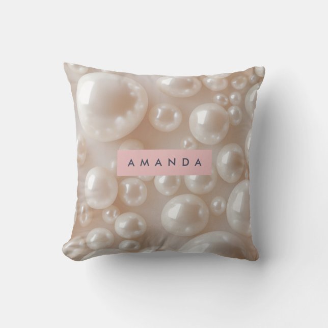 Almofada Luxo branco macio de pérolas personalizadas (Frente)