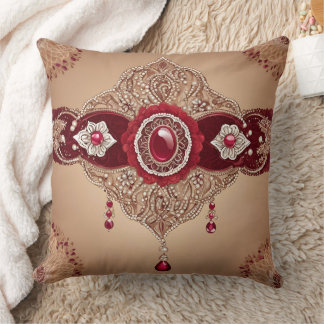 Almofada Luxo Burgundy Ruby Jóia e Filigrana Dourada