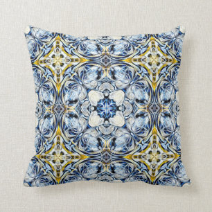 Almofada Luxo, elegante, vinha, amarelo-mostarda, azul-mari