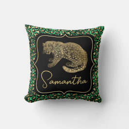 Almofada Luxo Estampa de Leopardo Verde Dourado Monograma A