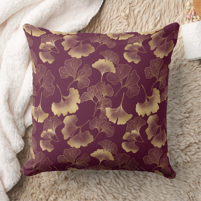 Almofada Luxo Ginkgo Burgundy Dourado (Cobertor)