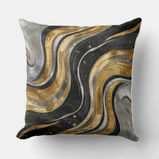Almofada Luxo Preto e Dourado Fluido Mármore Padrão Abstrat