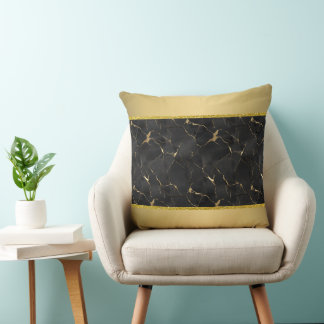 Almofada Luxo Preto e Dourado Marmorizado 