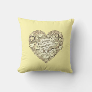 Almofada Luxo Rosa Dourada Coração Elegante Creme Dia dos N