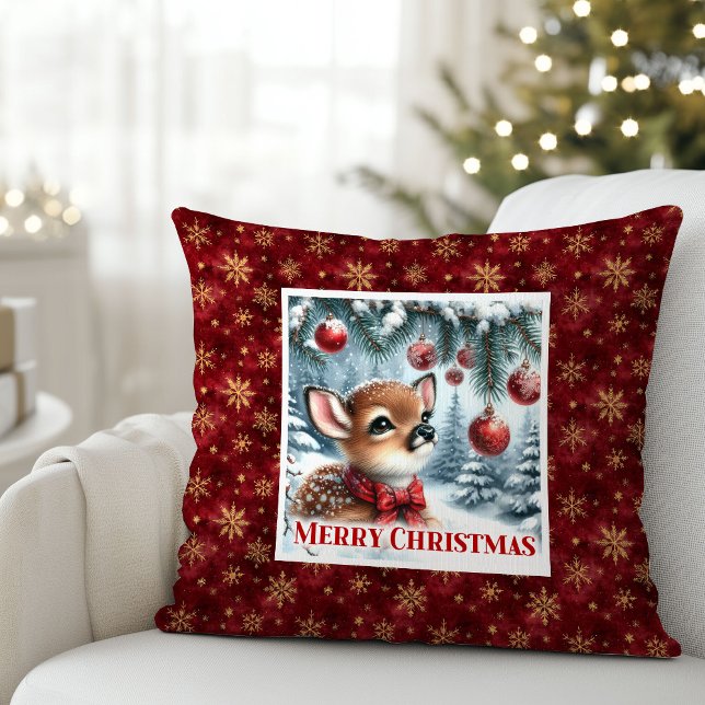 Almofada Luxuoso Bebê Veado Floresta Nevada Presente de Nat (Luxury Baby Deer Snowy Forest Kids Gift Christmas Pillow

)