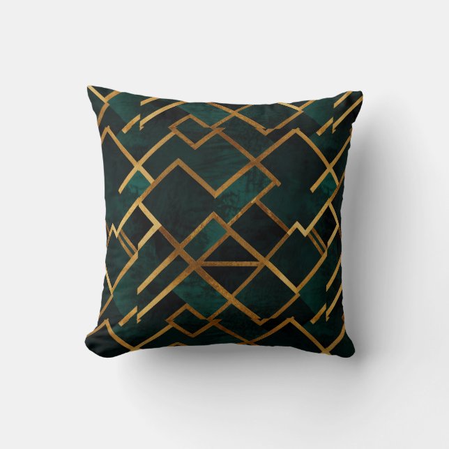 Almofada Luxuoso Geométrico Dourado e Esmeralda (Frente)