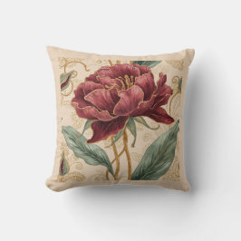 Almofada Luxuoso, Marrom, Design de Flores Douradas Arte 