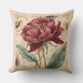 Almofada Luxuoso, Marrom, Design de Flores Douradas Arte