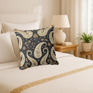 Almofada Luxuoso Paisley Persa Clássico Ornamentado Dourado