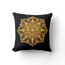 Luxuoso Travesseiro de Arremesso Mandala Dourado e