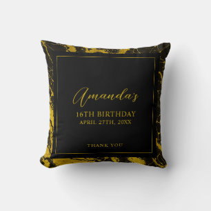 Almofada Luxurioso Black & Dourado Marble Sweet 16 Aniversá
