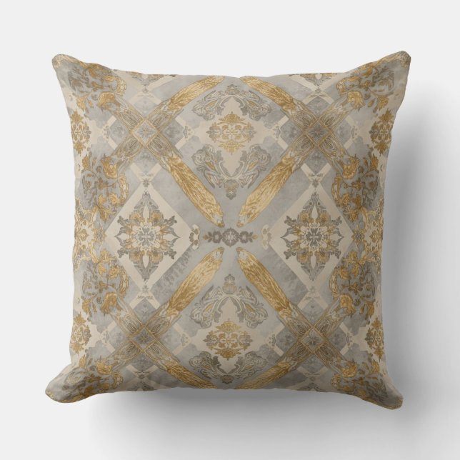 Almofada Luxurious, Gold Grey Beigi Ornament , Elegant (Frente)