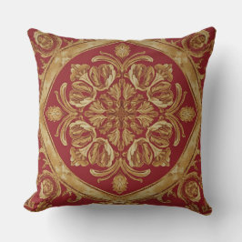 Almofada Luxurious Golden Red Ornate Accent Pillow for Sofa