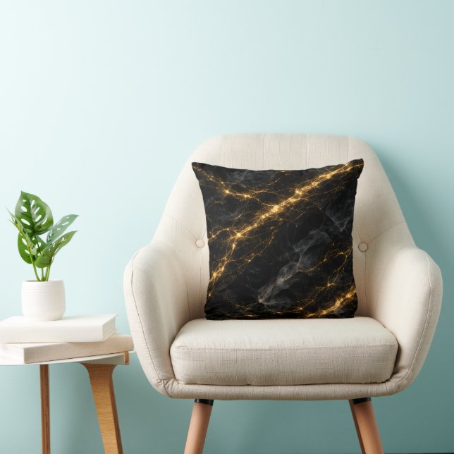 Almofada Luxury Black and Gold Marble Throw Pillow (Cadeira)