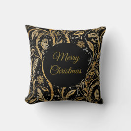 Almofada Luxury Black Gold Flowers Pattern, Merry Christmas