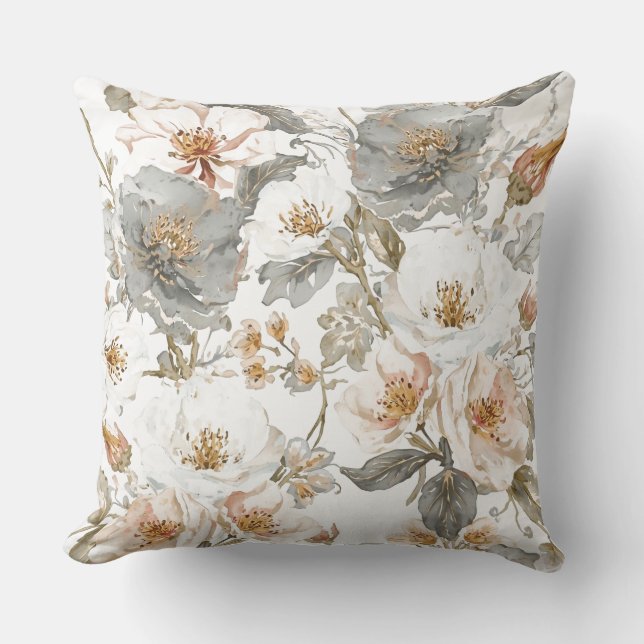 Almofada Luxury, Elegant, Gold Grey Flowers Pattern  (Frente)