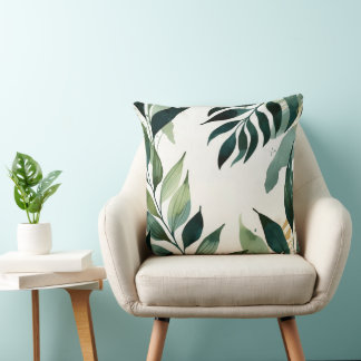 Almofada Luxury Emerald Green Gold Botanical Throw Pillow