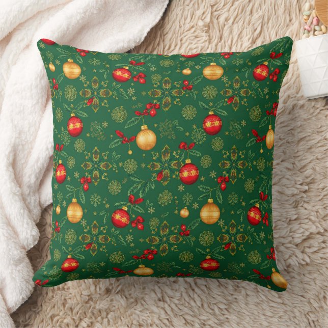 Almofada Luxury Emerald Green & Gold Christmas Throw Pillow (Cobertor)