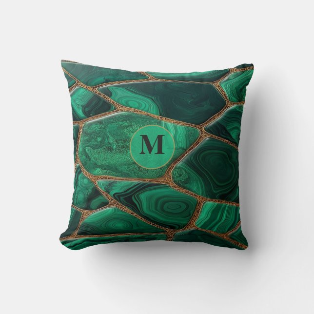 Almofada Luxury Emerald Malachite Green Marble Abstract (Frente)