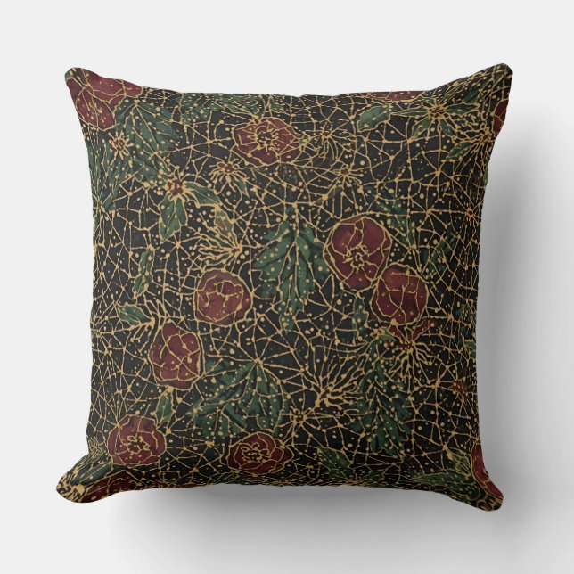 Almofada Luxury Flowers Pattern,Gold Black Red Green (Frente)