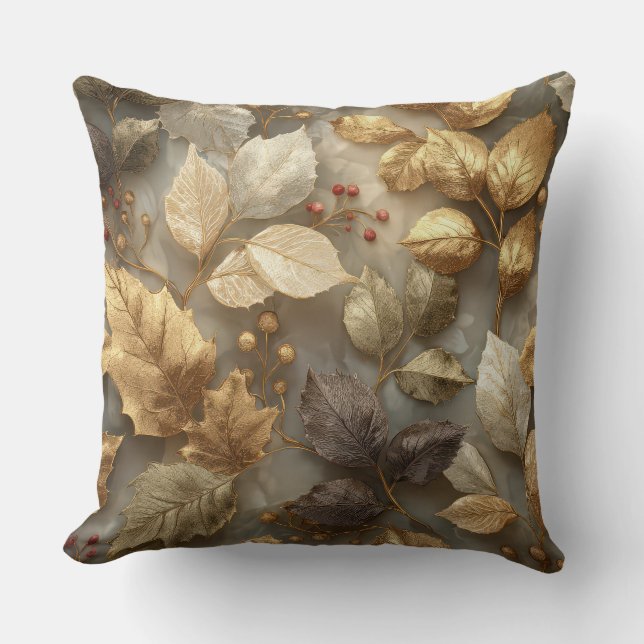 Almofada Luxury Gold Botanical Leaves Throw Pillow (Frente)