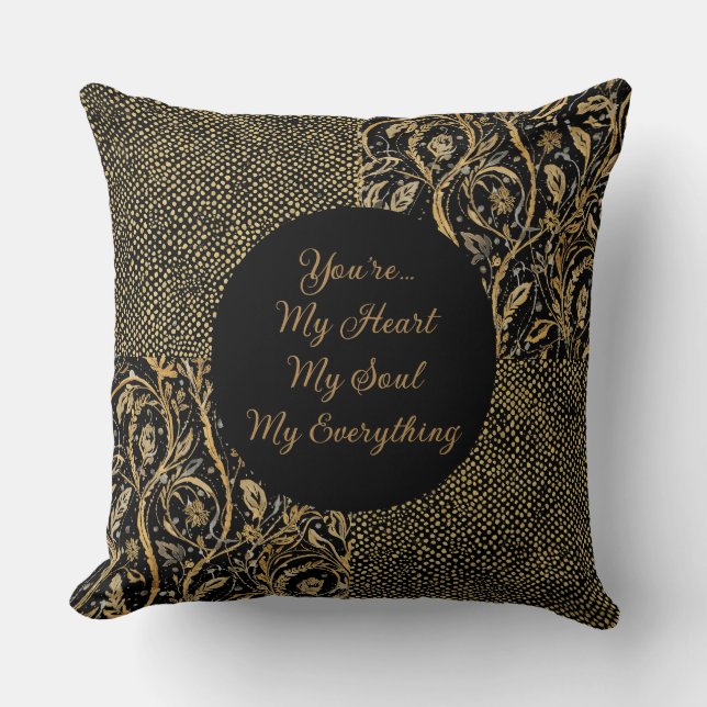 Almofada Luxury, Valentine's Day,Black Gold Florals ,Pixel (Frente)