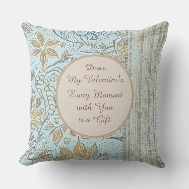 Almofada Luxury, Valentine's Day,Gold Soft Blue Flowers Art (Frente)