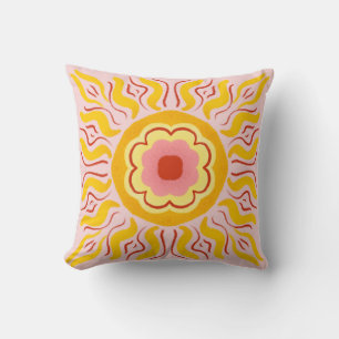 Almofada Luz solar da flor - amarelo e rosa pastel