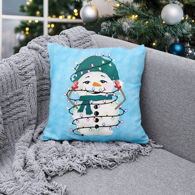 Almofada Luzes brilhantes Maravilhas de inverno Snowman Nat (Criador carregado)