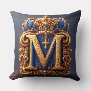 Almofada M Letra Dourada Ornamentada Com Desenho de Moldura